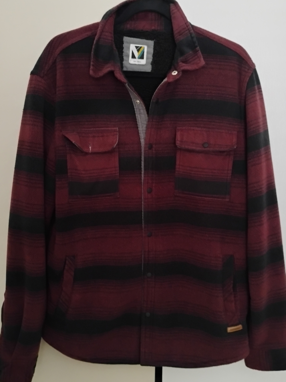 Men's Burgundy Plaid Sherpa-Lined Shirt Jacket
